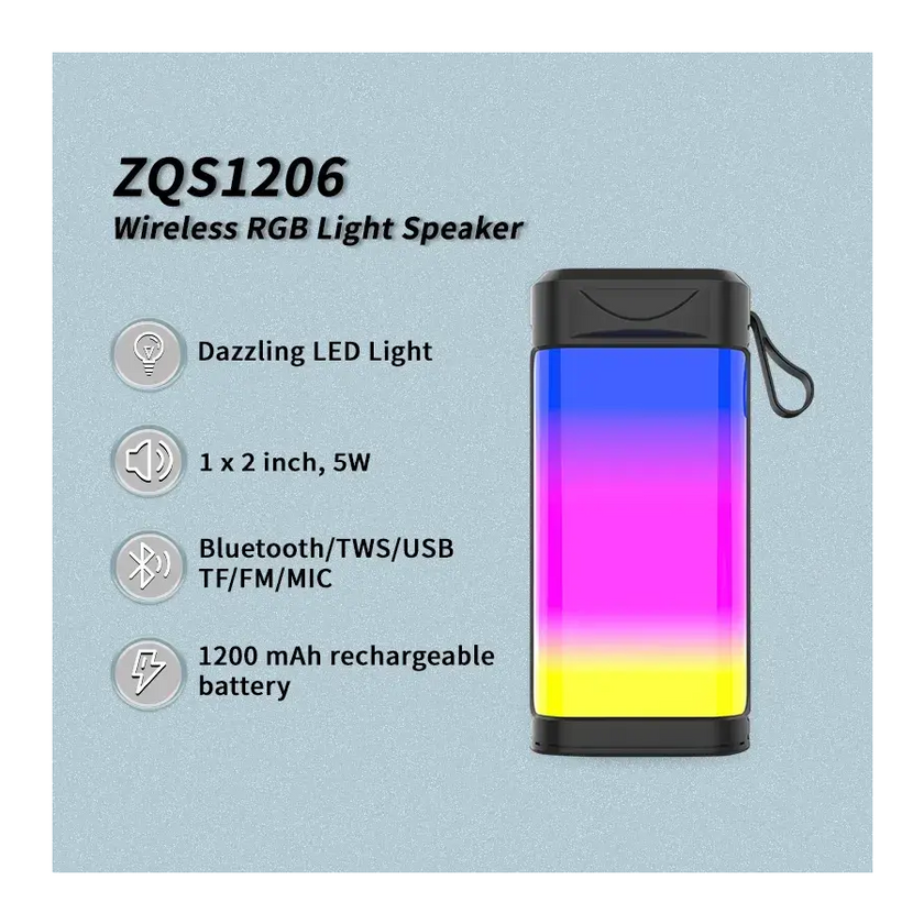 Bluetooth Колонка ZQS-1206 Mini Speaker LED, Black