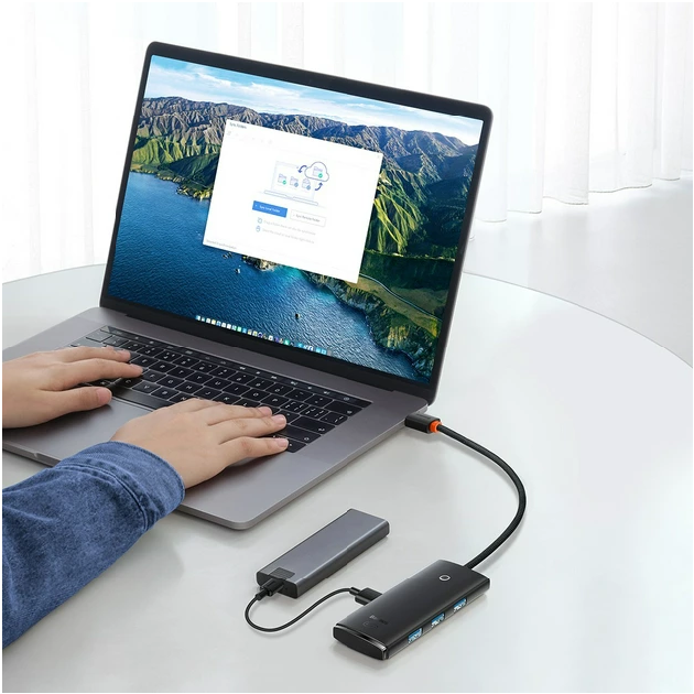 USB Хаб Baseus Lite Series 4-in-1 (USB-A to USB 3.0*4) (0.25m), Black (WKQX030001)