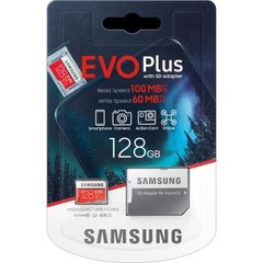 Карта пам'яті MicroSD 128GB Samsung Evo Plus (UHS-1) + Adapter SD R/W 100/60 Mb/s