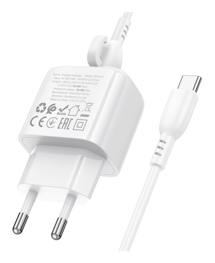 ЗП Borofone BAS42A Potential QC3.0 Type-C, White, (BAS42A)