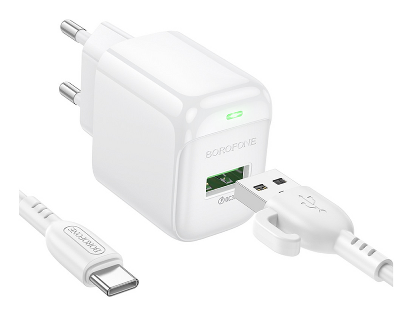ЗП Borofone BAS42A Potential QC3.0 Type-C, White, (BAS42A)