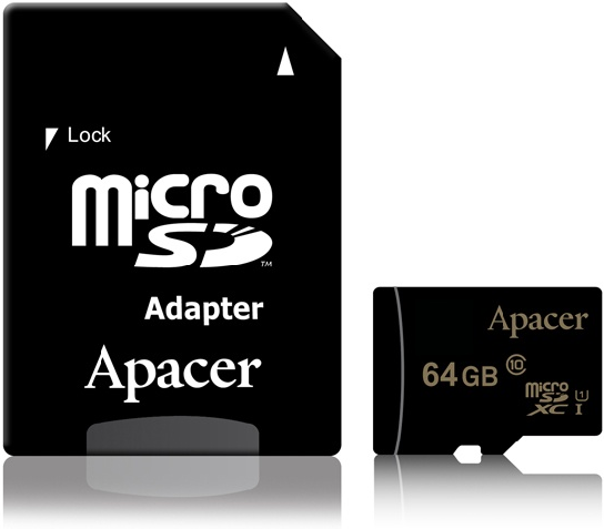 Карта пам'яті MicroSD 64GB Apacer UHS1 (Class 10) + Adapter SD (R45Mb/s)