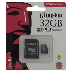 Карта пам'яті MicroSD 32GB Kingston (UHS-1) + Adapter SD Canvas Select U1
