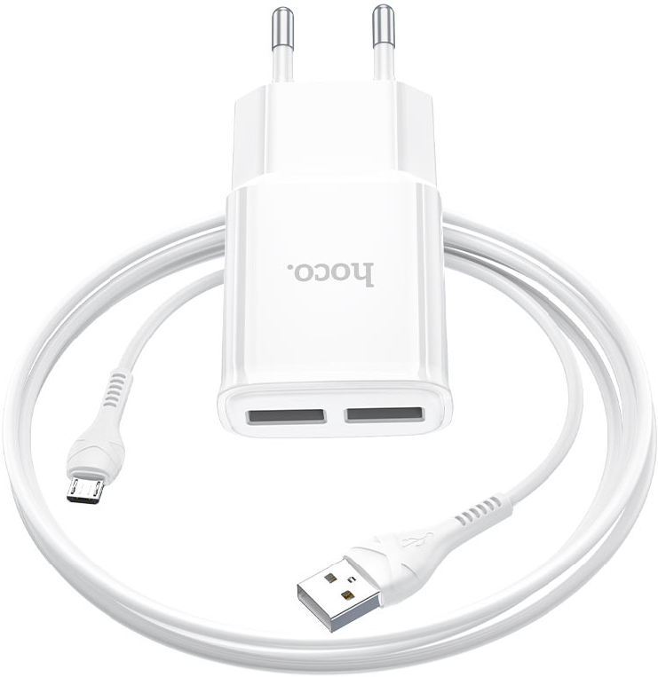 ЗП Hoco C88A Star round (2 USB) + Кабель Micro USB, White