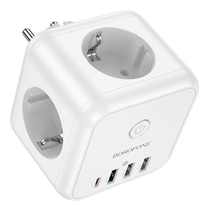 ЗП мультифункціональний мережевий подовжувач Borofone BAC10 Cypress 3 розетки+PD20W/1C3A, White