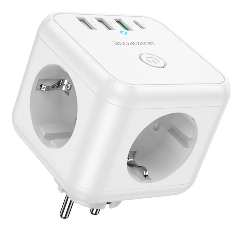ЗП мультифункціональний мережевий подовжувач Borofone BAC10 Cypress 3 розетки+PD20W/1C3A, White