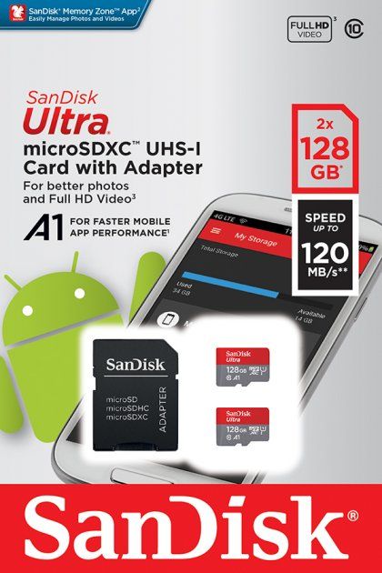 Карта пам'яті MicroSD 128GB SanDisk Ultra UHS-1 (Class 10) + Adapter SD