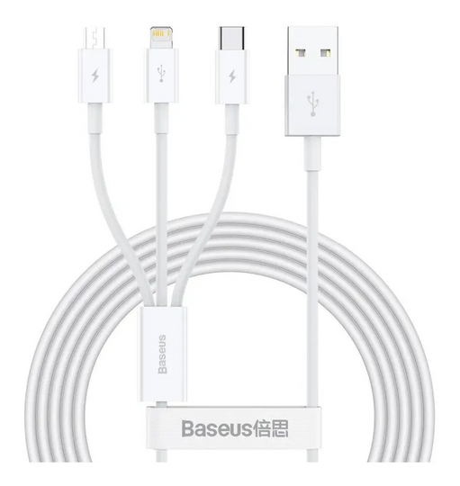 Кабель Baseus Superior Series Fast Charging 3-in-1 (Micro USB+Lightning+Type-C) 3.5A (1.5m), White, (CAMLTYS-02)