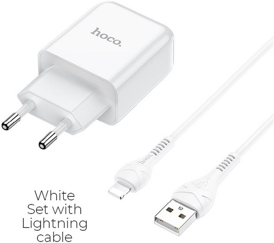ЗП Hoco N2 Vigour (1 USB) + Кабель Lightning, White