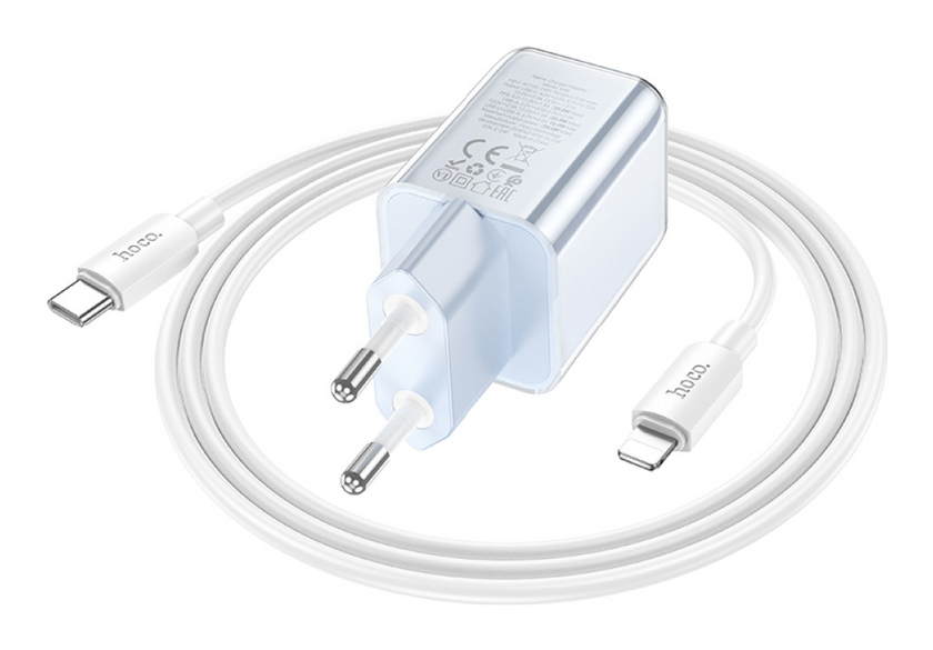 ЗП Hoco N46 Glorious PD20W+QC3.0 (1USB-A/1C) + Type-C to Lightning, Blue