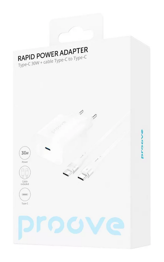 ЗП Proove Rapid 30W (Type-C) + Кабель Type-C to Type-C, White