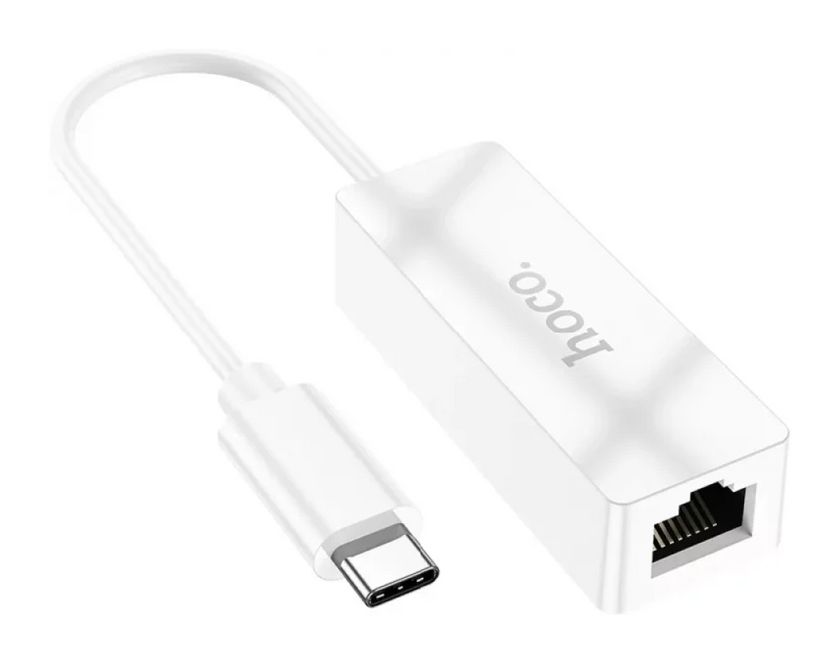 Перехідник Hoco UA22 Acquire Type-C ethernet adapter (100 Mbps), White