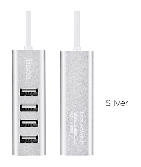 USB-Хаб Hoco HB1 (USB to USB 2.0 x 4), Silver