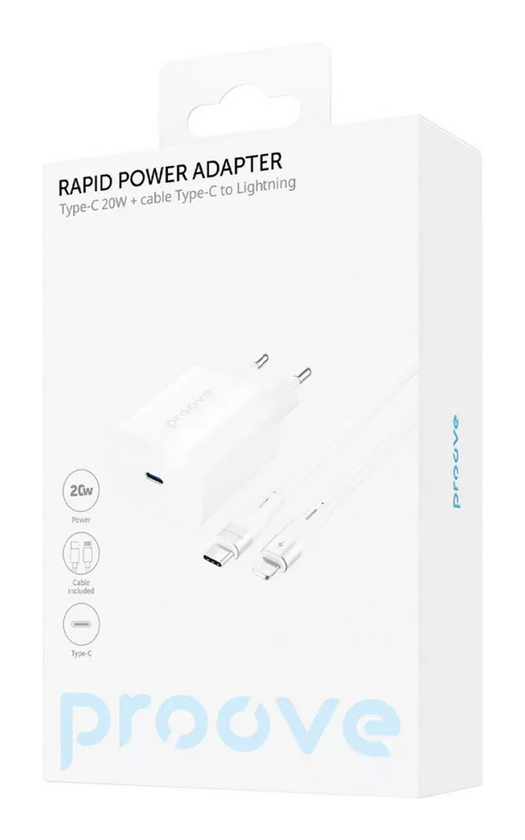 ЗП Proove Rapid 20W (Type-C) + Кабель Type-C to Lightning, White