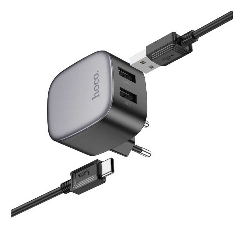 ЗП Hoco CS31A Wing dual-port 2.1A Type-C, Black