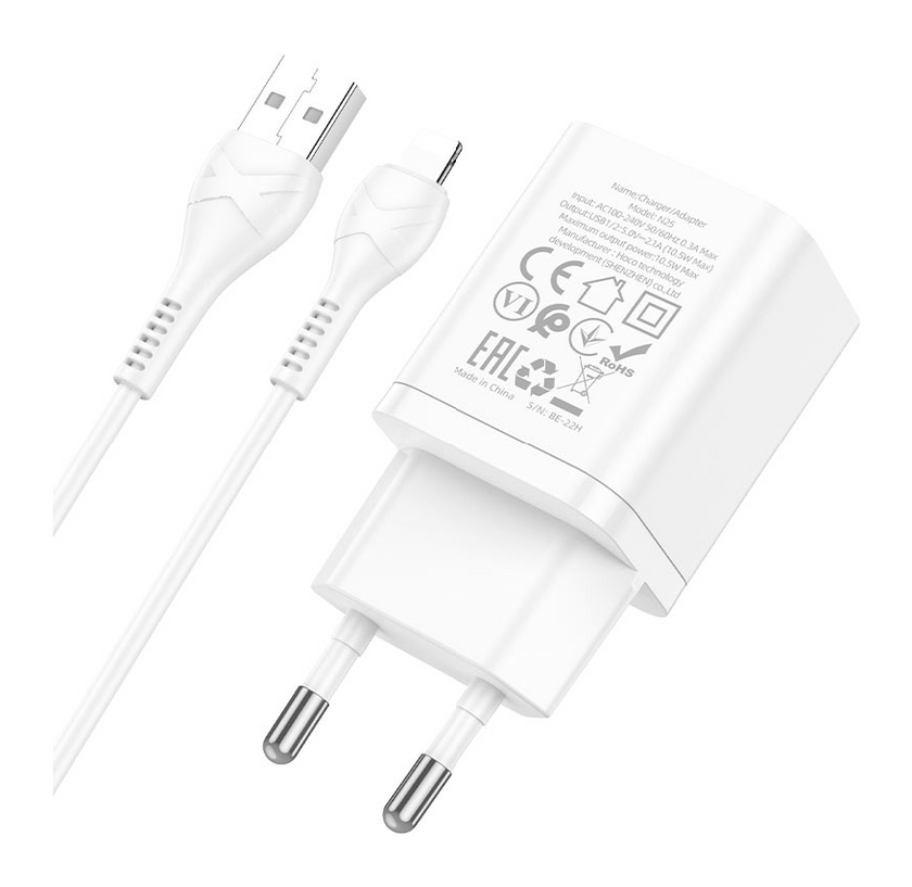 ЗП Hoco N25 Maker (2 USB) + Кабель Lightning, White