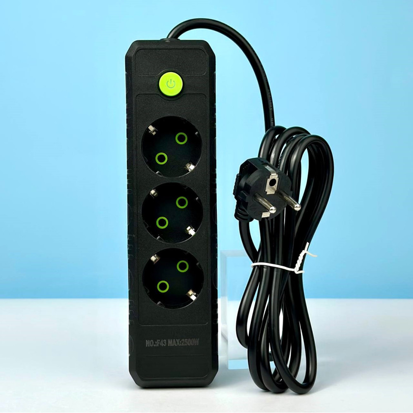 Мережевий фільтр UA Power F43 на 3 розетки 2м, Black