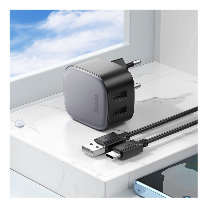 ЗП Hoco CS31A Wing dual-port 2.1A Type-C, Black