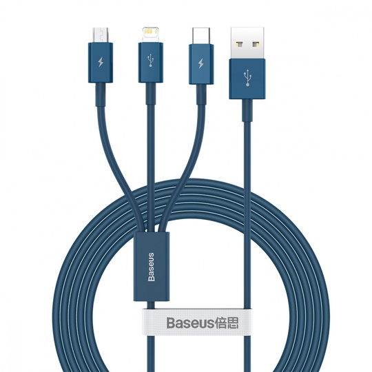Кабель Baseus Superior Series Fast Charging 3-in-1 (Micro USB+Lightning+Type-C) 3.5A (1.5m), Blue, (CAMLTYS-03)