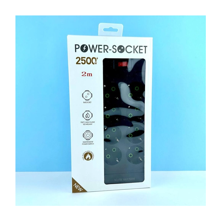 Мережевий фільтр Pоwer Socket F34 на 8 розеток 2м, Black