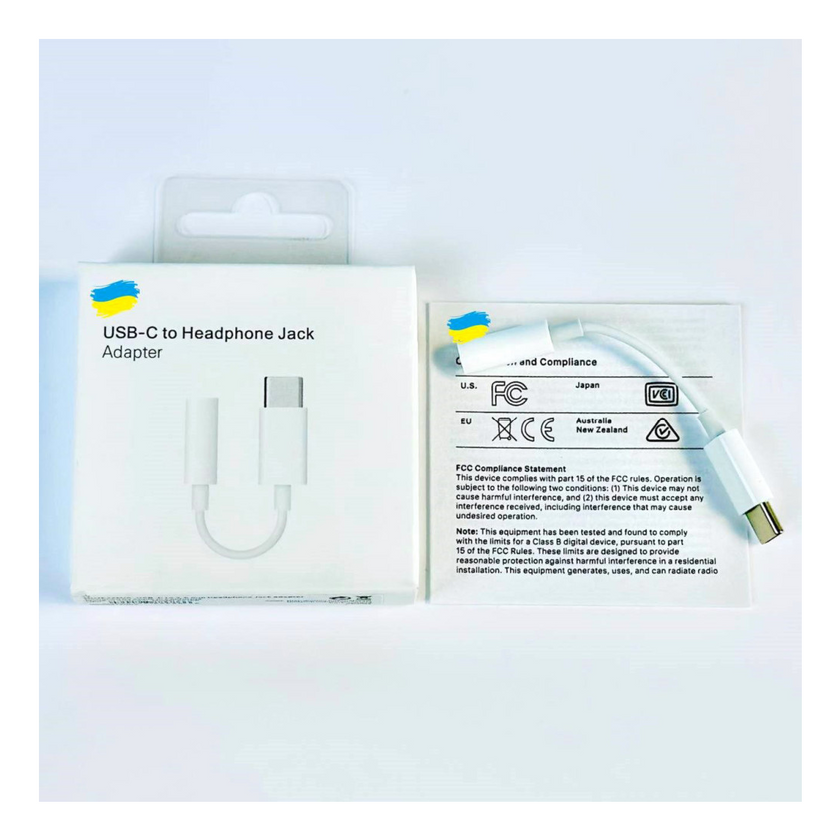 Перехідник USB-C to 3.5mm Original Logo, White, (MU7E2ZM/A)