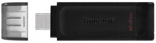 Флешка USB 64GB Kingston DT70 Type-C USB3.2, Black, Black