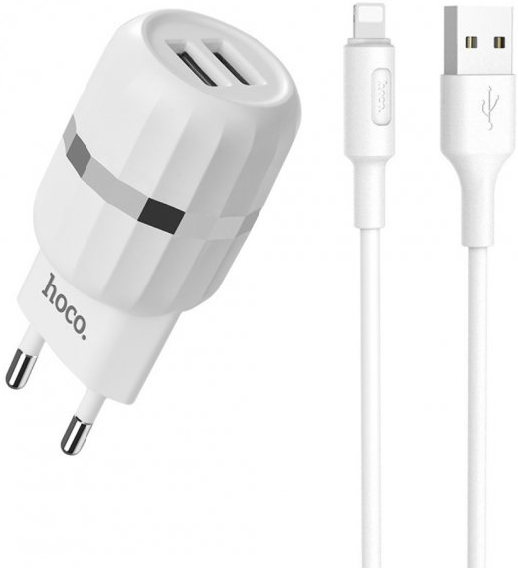 ЗП 2xUSB Hoco C41A + Cable Lightning (2.4A), White