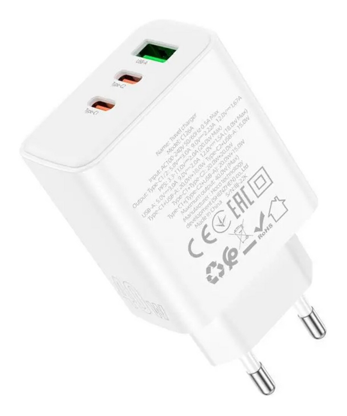 ЗП Hoco C126A Pure power PD40W three-port (2C1A), White