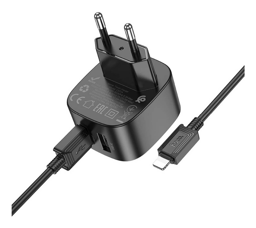 ЗП Hoco CS31A Wing dual-port 2.1A Lightning, Black