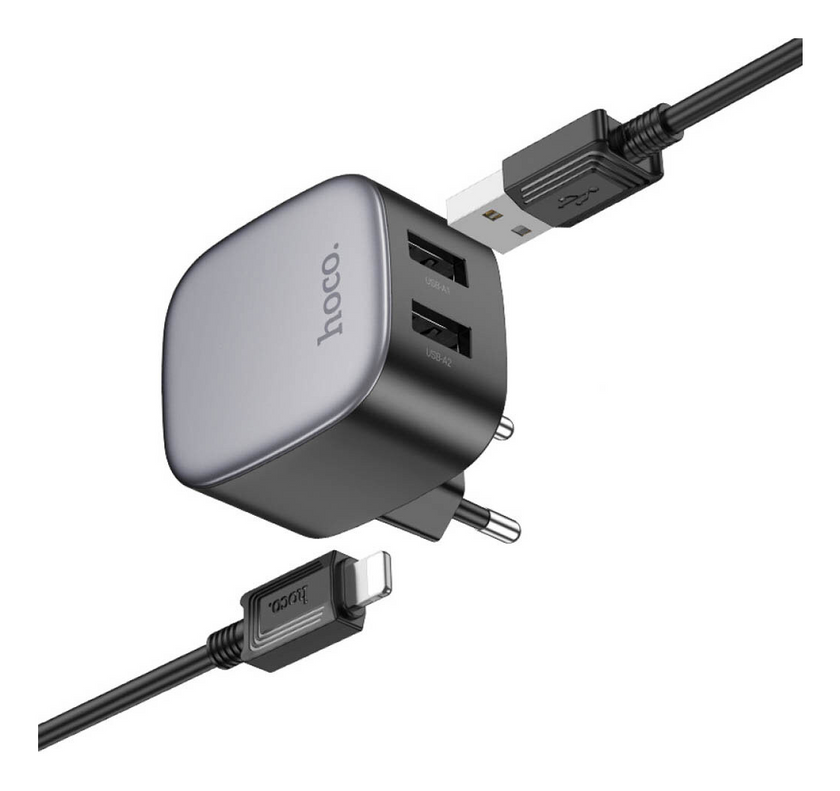 ЗП Hoco CS31A Wing dual-port 2.1A Lightning, Black