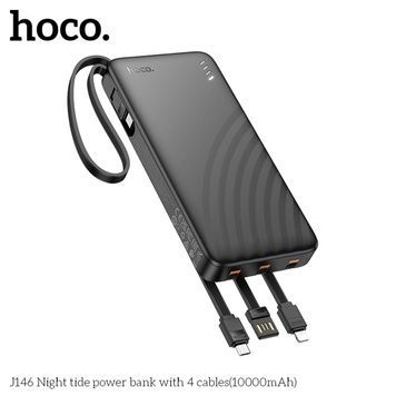 Power Bank Hoco J146 Night tide 10000mAh 5V-2A (1A1C)+4 каб.USB-A/Type-C/Micro/Lightning, Black