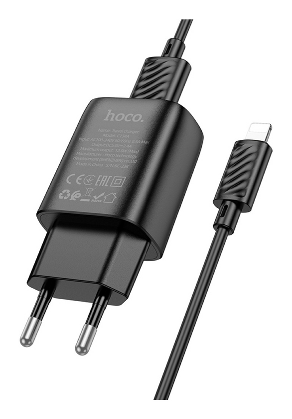 ЗП Hoco C134A Solid 5V/2.4A + Lightning, Black