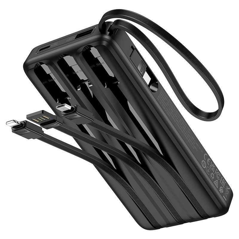 Power Bank Hoco J146 Night tide 10000mAh 5V-2A (1A1C)+4 каб.USB-A/Type-C/Micro/Lightning, Black