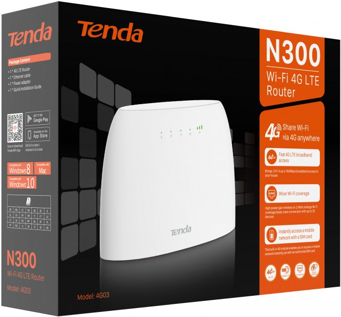 Бездротовий маршрутизатор (роутер) Tenda 4G03 4G LTE WiFi