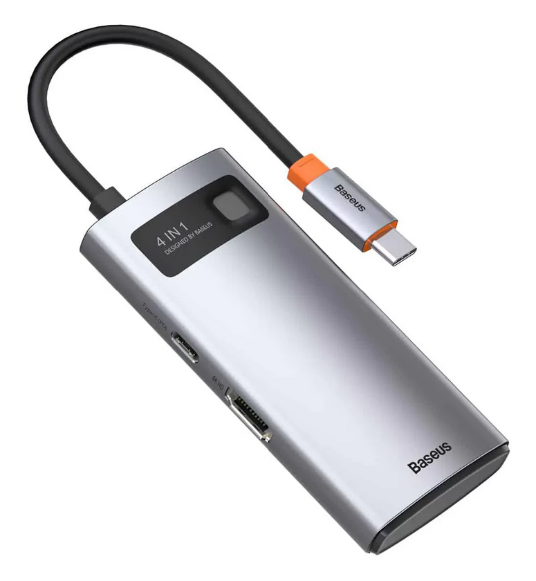 USB Хаб HUB Baseus Metal Gleam Series 4 in 1 (2xUSB3.0 + 4KHD + Type-C), Gray (CAHUB-CY0G) тех. упак.
