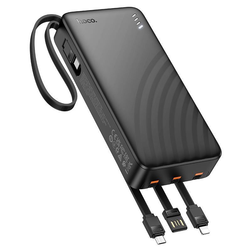 Power Bank Hoco J146A Night tide 20000mAh 5V-2A 4 cables USB-A/USB-C/Micro/Lightning, Black