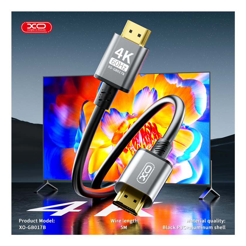 Кабель XO GB017B HDMI to HDMI Metal 5m, Silver