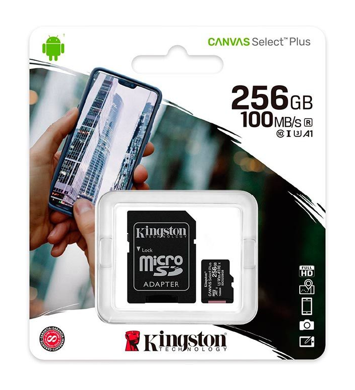 Карта пам'яті MicroSD 256GB Kingston Canvas Select Plus A1 (R100/W85) + Adapter SD