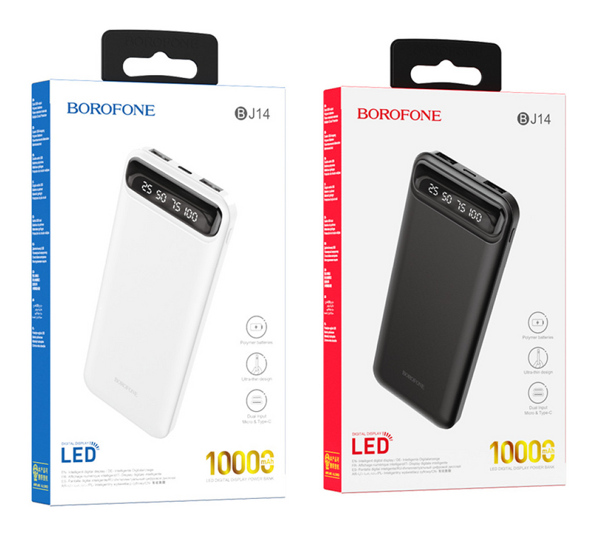 Power Bank Borofone BJ14 10000mAh Freeway 2USB/Type-C/Micro Led, Black