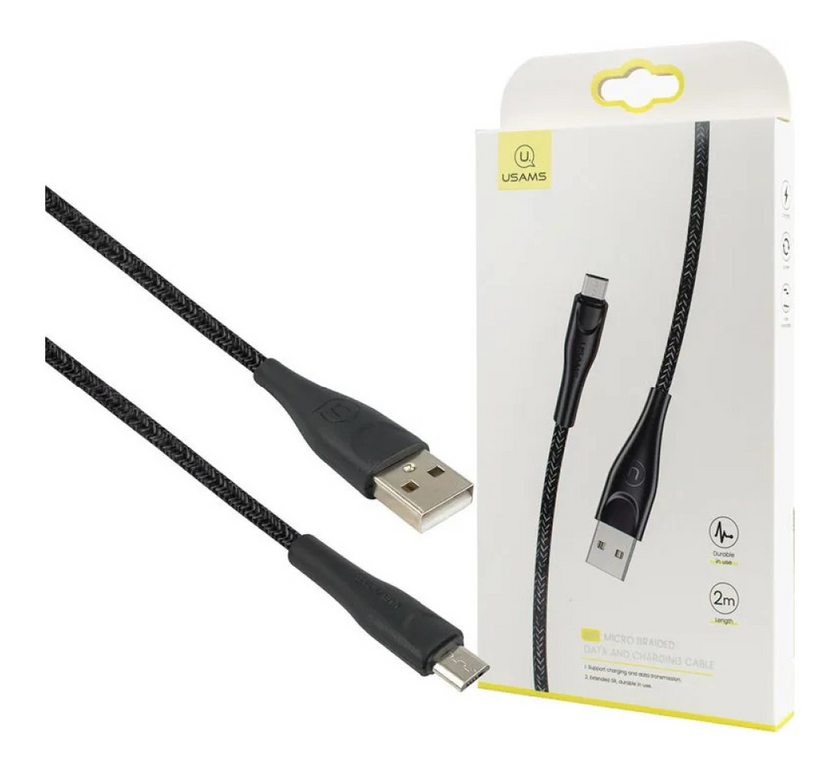Кабель Micro Usams US-SJ396 U41 Braided 2m, Black