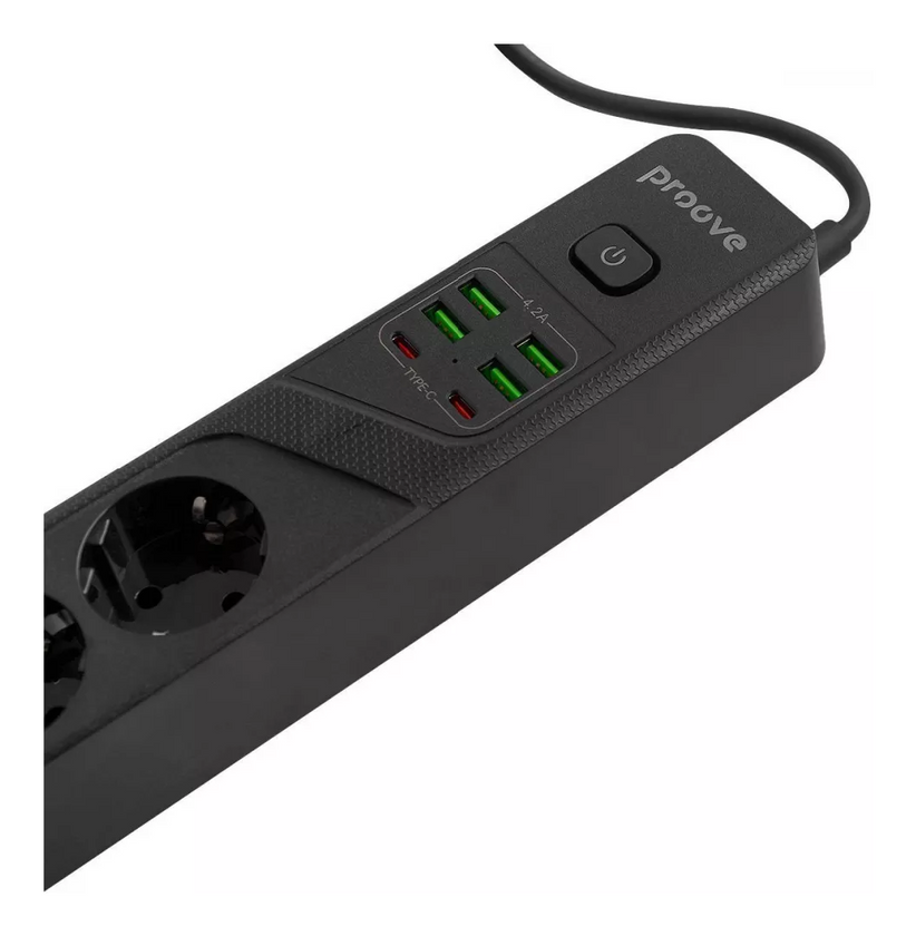 Мережевий фільтр Proove Power Strip P-04 (4 розетки + 4 USB + 2 Type-C) 2М, Black