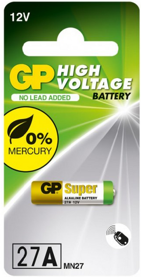Батарейка GP Alkaline 12V, лужна 27A-U5, A27, MN27 для ПУ, 1шт.