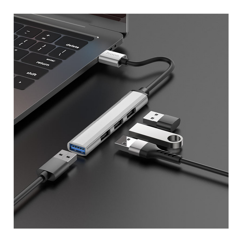 USB-Хаб Hoco HB26 4 in 1 (Type-C to 1хUSB3.0 + 3хUSB2.0), Silver