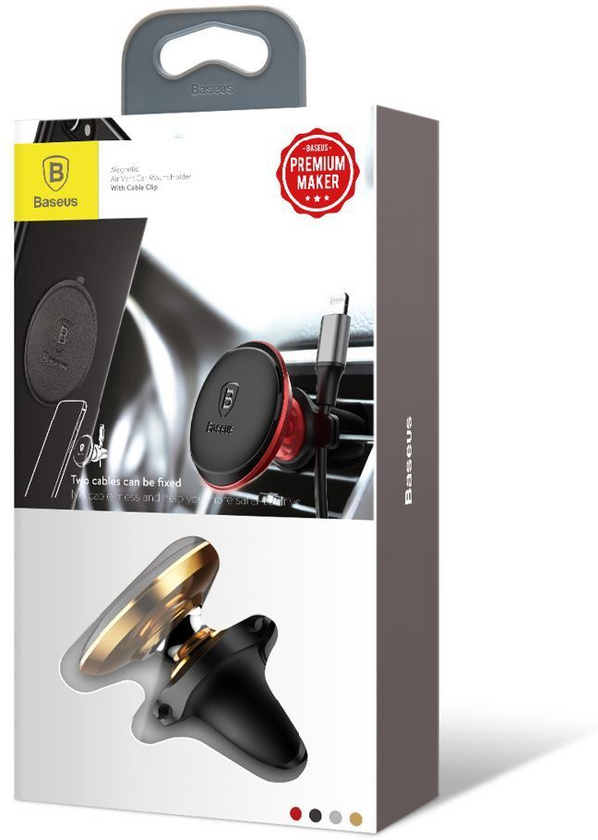 Автотримач Holder Baseus Magnetic Air Vent Car Mount With Cable Clip, Gold