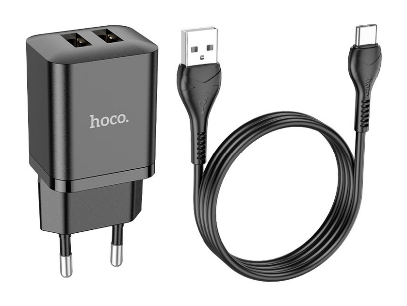ЗП Hoco N25 Maker (2 USB) + Кабель Type-C, Black