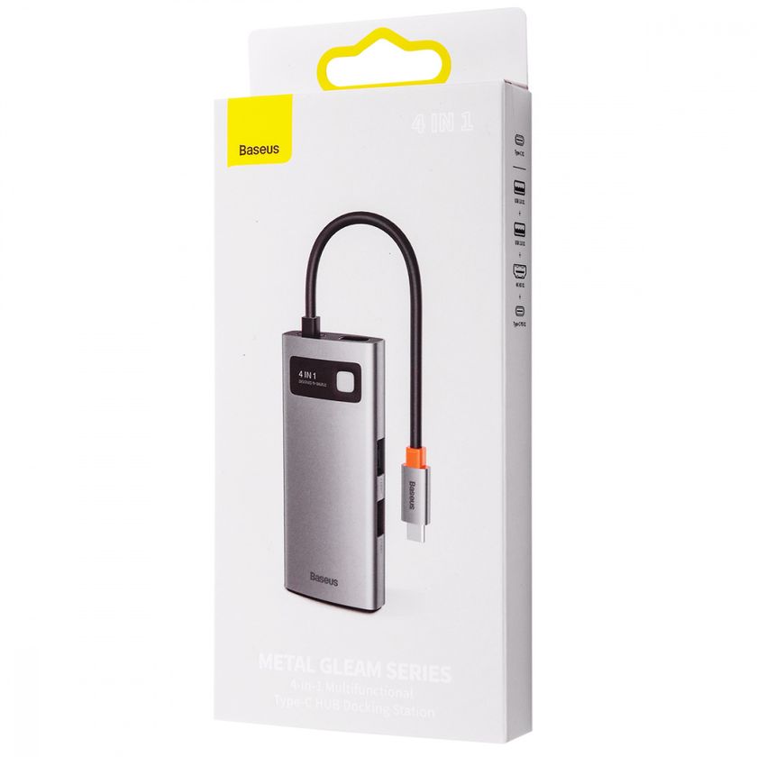 USB Хаб HUB Baseus Metal Gleam Series 4 in 1 (2xUSB3.0 + 4KHD + Type-C), Gray (CAHUB-CY0G), Gray