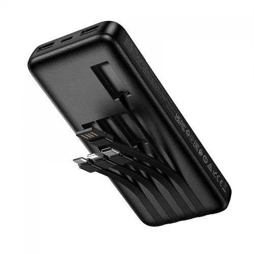 Power Bank Hoco J163 Wonderful 10000mAh 5V/2A (2A1C)+4 cables (USB-A/iP/M/T), Black