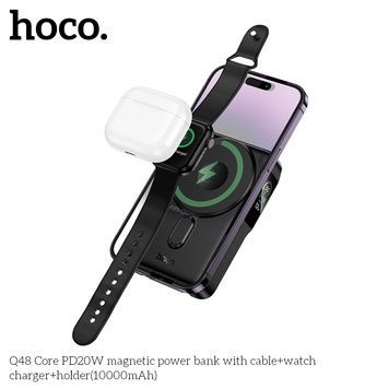 Power Bank Hoco Q48 Core 10000mAh PD20W (1C) з БЗ+2cable(Type-C/Lightning)+watch charger+holder, Black