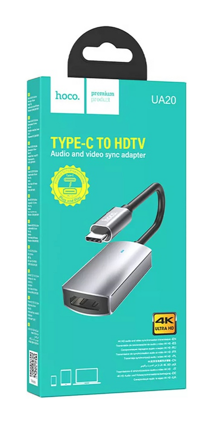 Перехідник Hoco UA20 Type-C to HDMI, Metal Gray