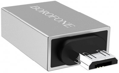 Перехідник Borofone BV2 OTG USB - MicroUSB (Сталевий), Silver